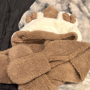 Cozy Brown and White Kids Bear Paw Scarf